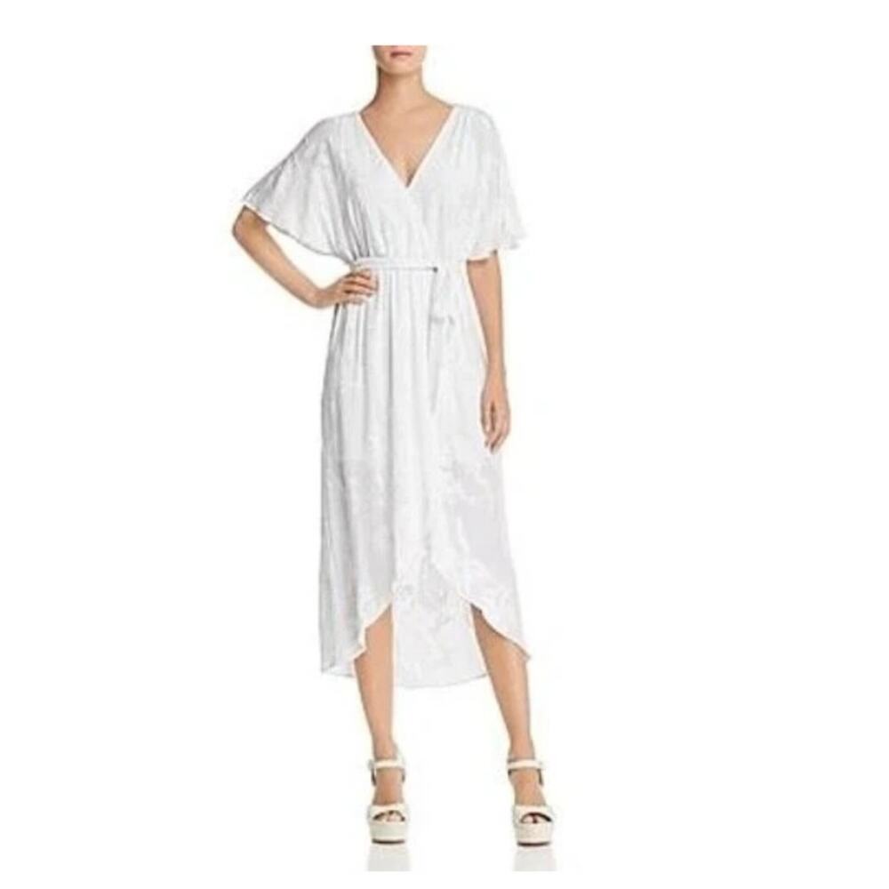 Alice + Olivia Clarine Faux Wrap Embroidered Midi Dress White Size 8